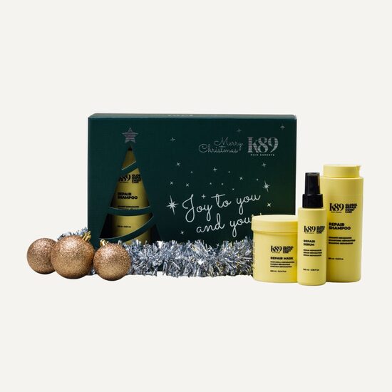 K89 Ziemassvētku dāvanu komplekts īpaši bojātiem matiem + serums